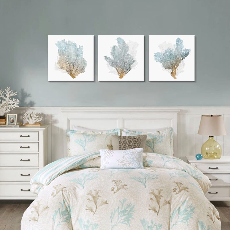 JAPO ART Delicate Coral by PI Creative Art Modern Ocean Marine Animal Artwork Wall Pictures Vintage Giclee Print on Canvas Framed for Living Room Bedroom Decor 20 x 20 inch x 3 pcs - Image 2